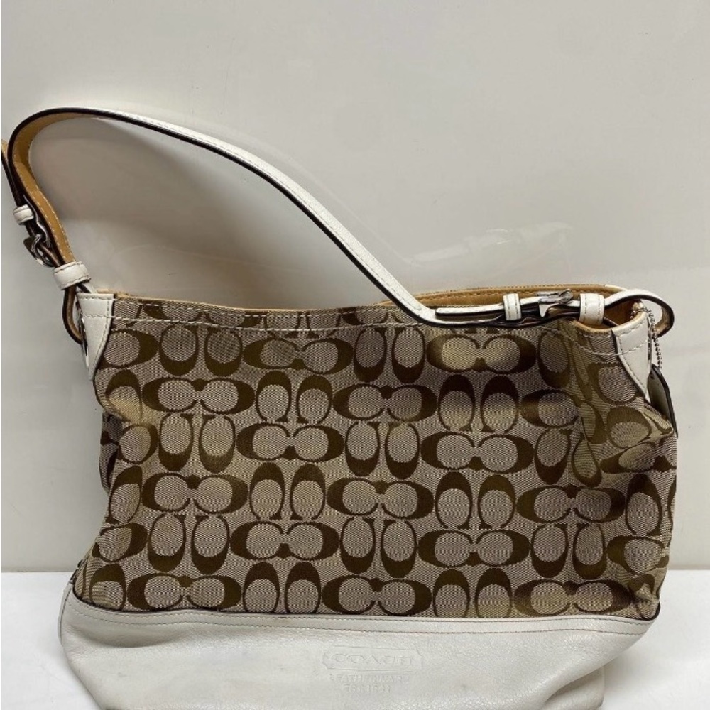 Coach Signature Brown and Cream Shoulder Bag